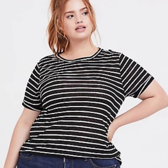 Torrid BLACK & WHITE STRIPED LINEN CREW TEE - Picture 7 of 7